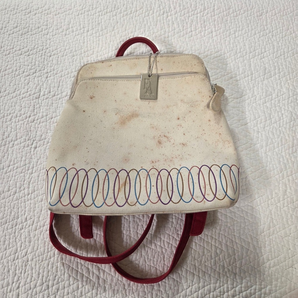 Etienne Aigner Mini‎ Backpack Cream Canvas Red Trim Slinky Print Y2K Bag